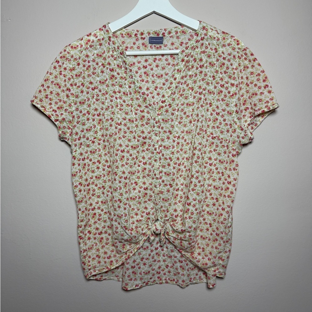 Laura Scott Floral Print Short Sleeve Blouse - Cotton